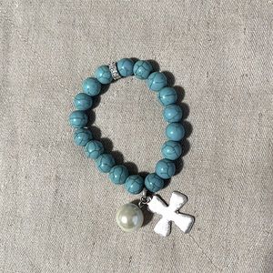 CROSS PEARL AQUA BRACELET NEW elastic stretch band